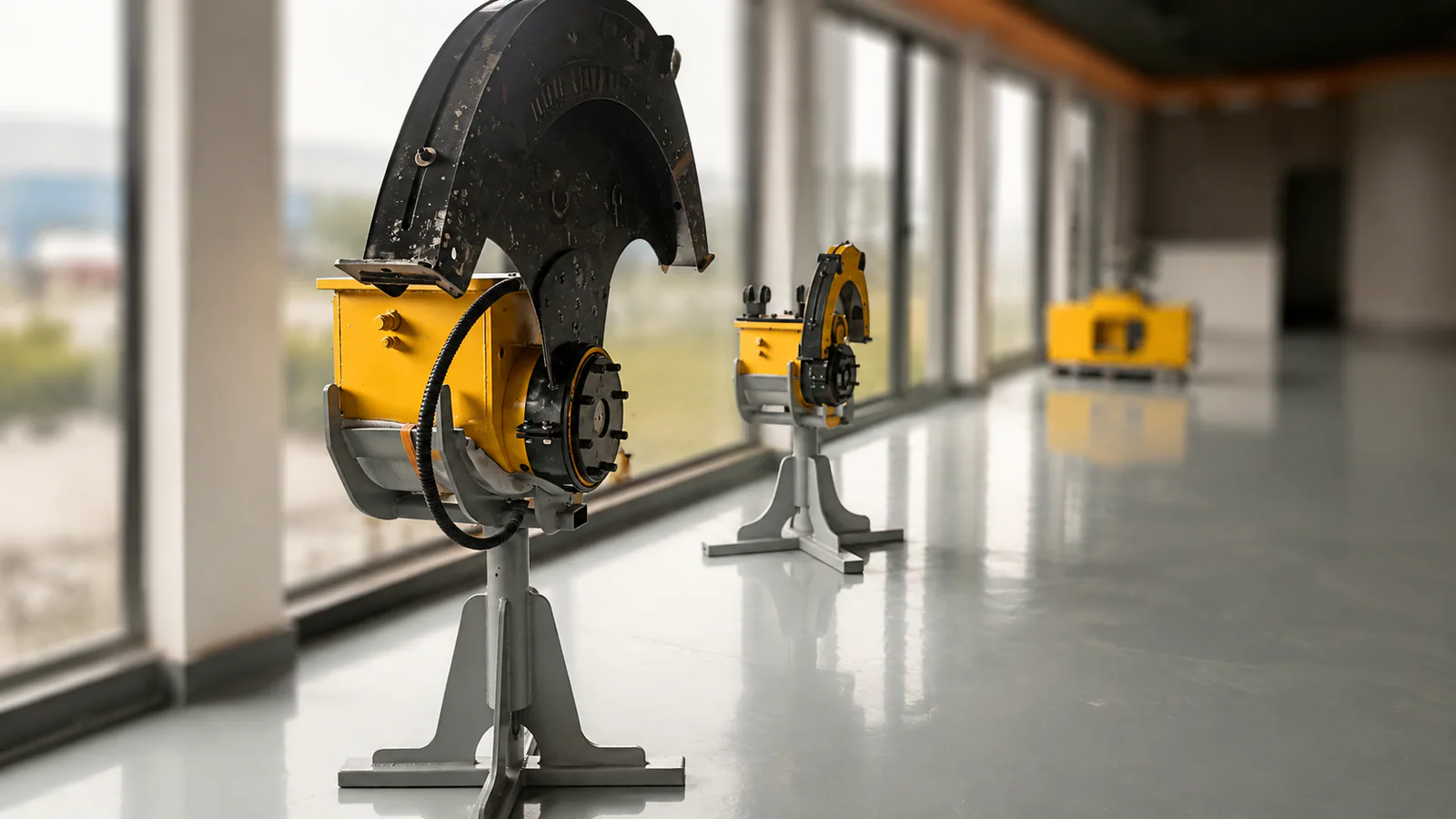 BETENSH rock saw on a support stand in a privacy-treated workshop