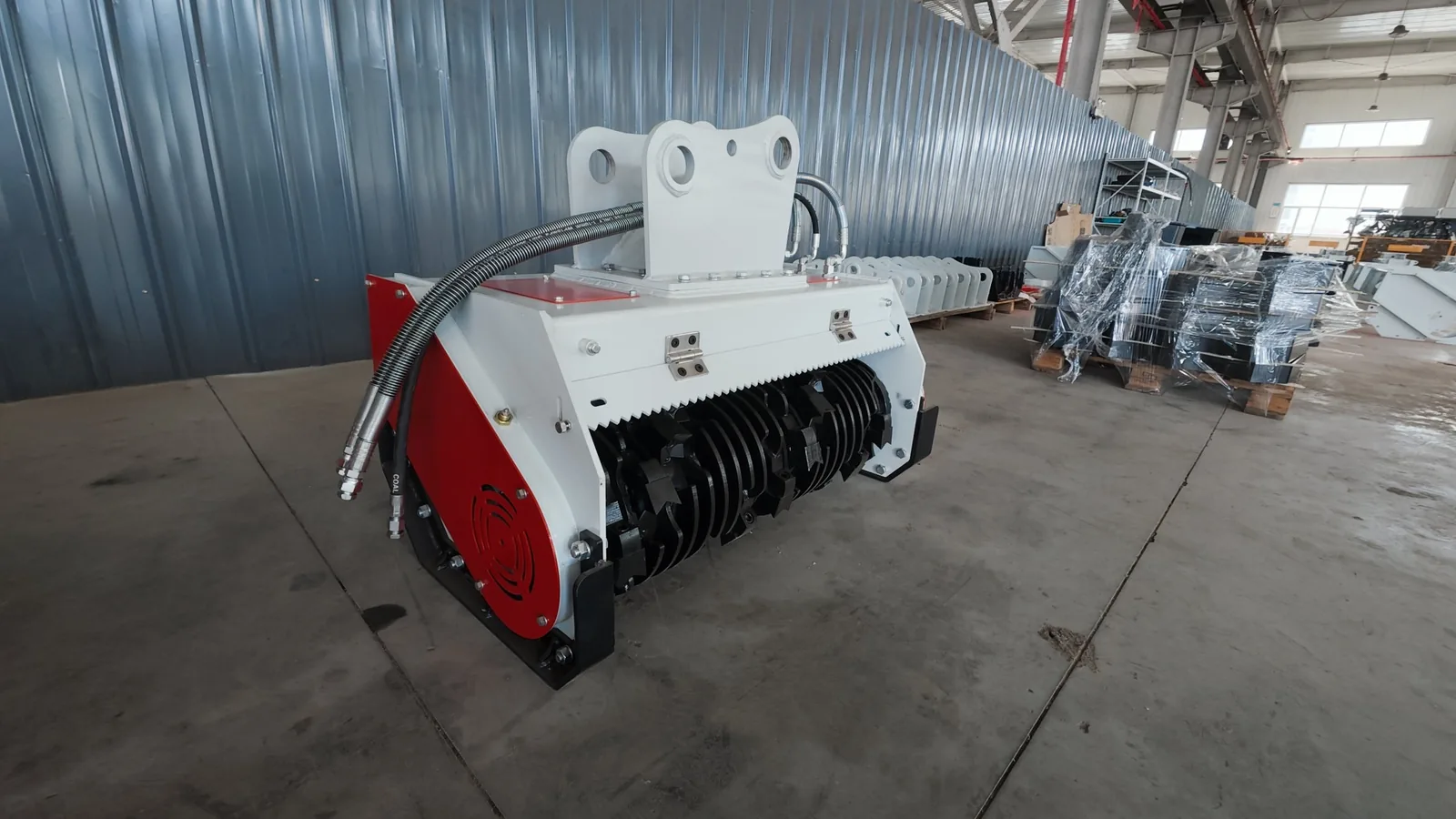 Forest Mulcher showing the working rotor and enclosed body