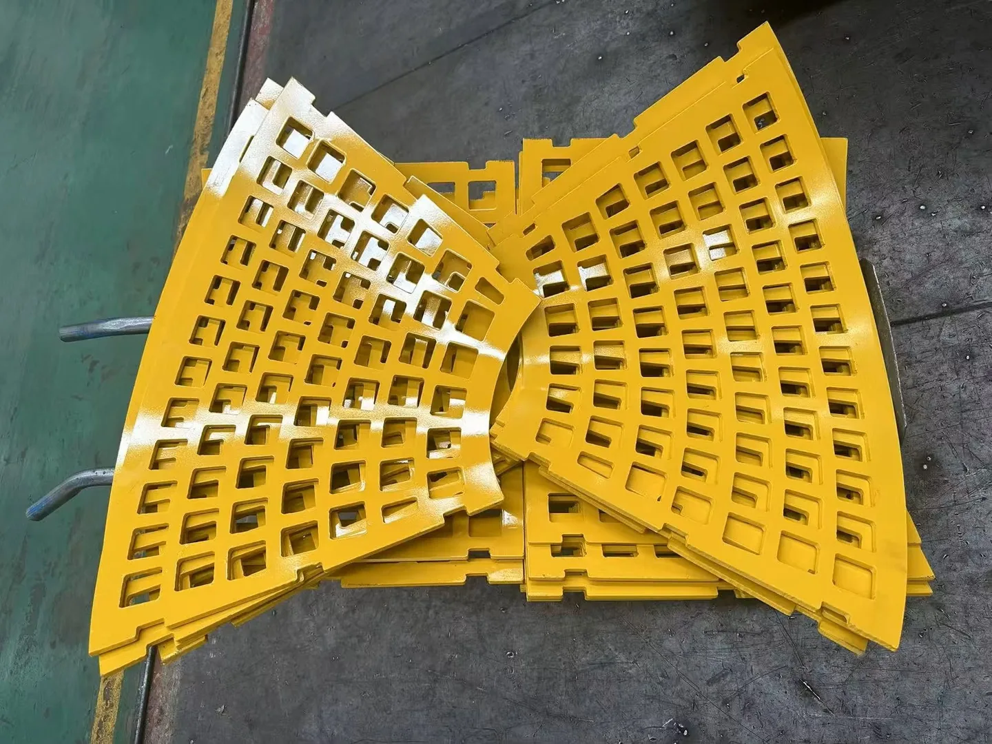 Real yellow replaceable Screening Bucket panels with visible screen openings