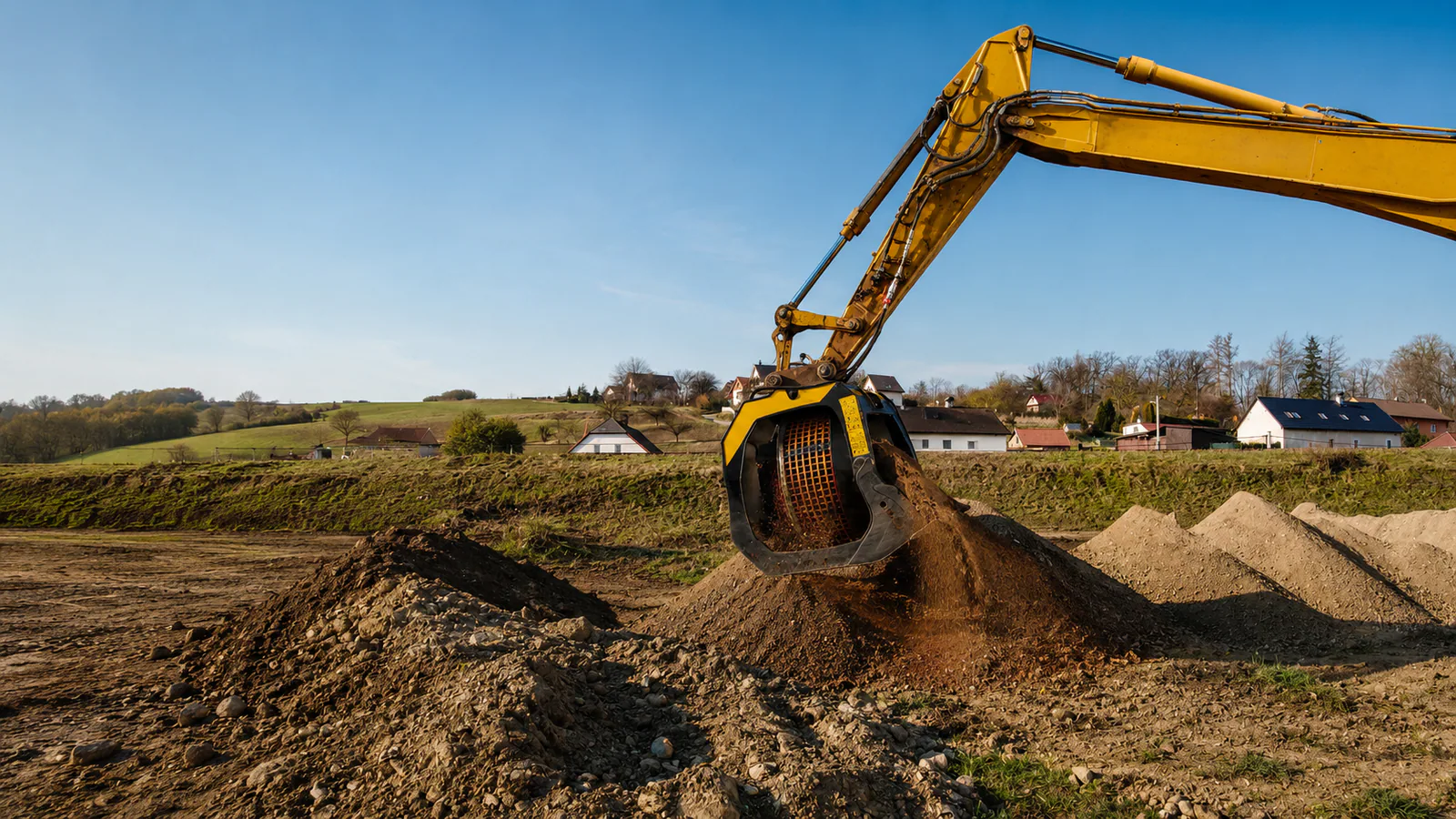 Excavator Screening Bucket separating soil